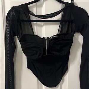 Black Mesh Long Sleeve Top